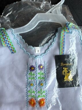 Girls' white Embroidered Floral match set with Scalloped Neckline